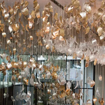 Lavius Design Custom Indoor Lobby Gold Crystal Chandelier