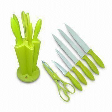 7pcs Kitchen Knife Set with PP Stand, Block and Handle, Includes Various Knife Types
