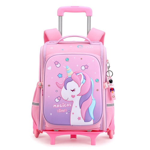 Kids' Cartoon Trolley Backpack for School with Wheels