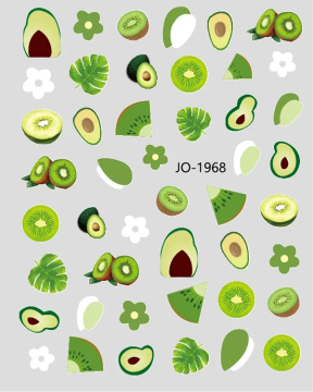 Colorful Summer Fruits Design: Strawberry, Peach, and Avocado 3D Nail Art Stickers for Kids and Nail Salons