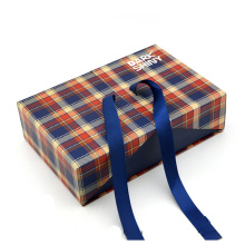 Two Doors Opening Plaid Box With Ribbon Closure