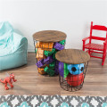 China Round Metal Basket Wooden Coffee Table With Storage Supplier