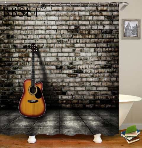 Musical Instrument Shower Curtain Guitar Lean Against An Old Wall Pattern Waterproof Multi-size Cortina De Bano Bathroom Decor