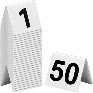 Numéros de table en acrylique blanc 1-100 - Cartes de tente de mariage de restaurant double face