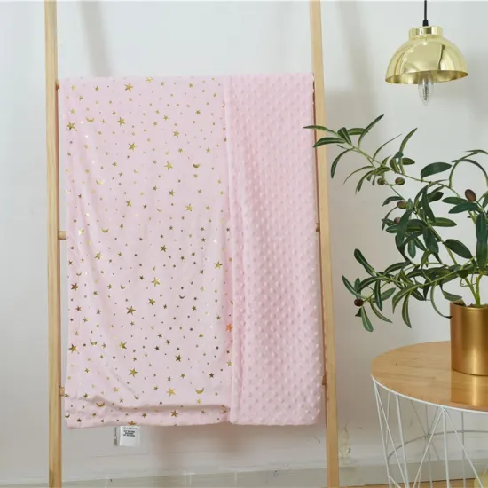 Double layer Fashion Plated Design Knitted Plush Digital Printed Minky Baby Blanket With Star And Moon