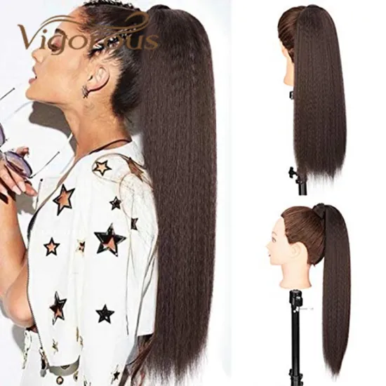 Vigorous Long Yaki Straight Wrap Around Clip In Ponytail Hair Extension Heat Resistant Synthetic Pony Tail Hair PIECE