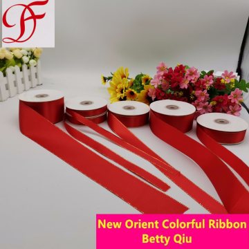 Beautiful Red Satin Ribbon with Gold/Silver Edge Double Face Polyester Satin Ribbon for Wedding Decoration