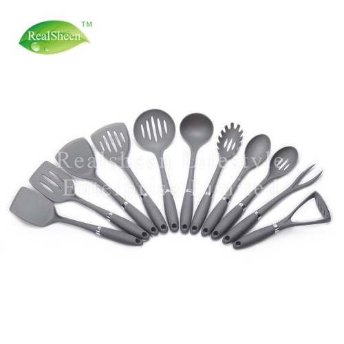 Juego de herramientas de cocina de Nylon gris con manija suave TPR