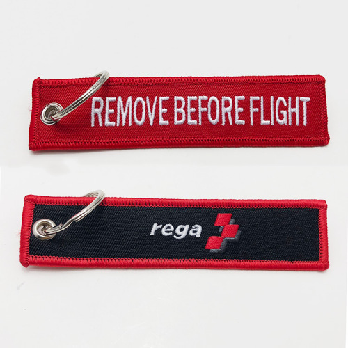 personalized remove before flight embroidered keychain