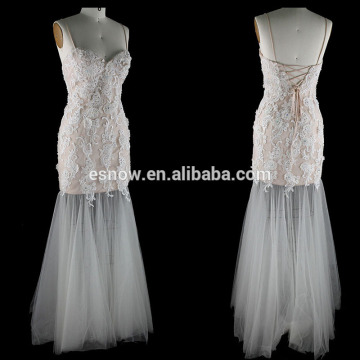 2016 High Quality Sweetheart Tulle Net Applique Lace up Evening Dress for Women