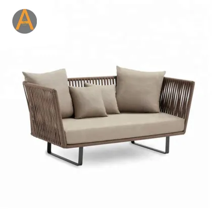 Rope Sofa Double Seat Patio Garden Aluminum Sofa