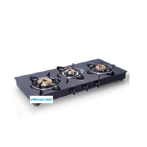 Glen Gas Stove Brass Burner Black Cooktop