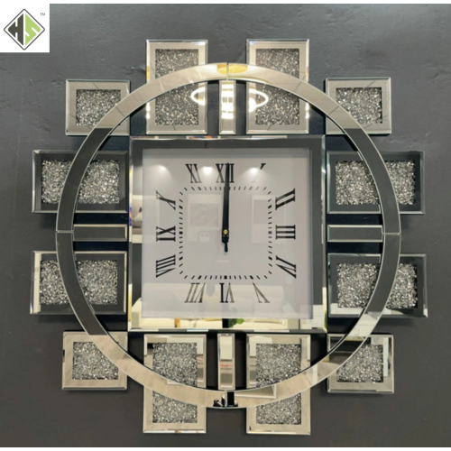 Relógio de parede interno de vidro espelhado