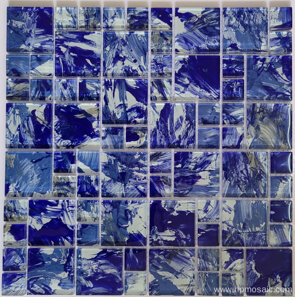 Pacific blue glossy glass versailles thinset mortar tile