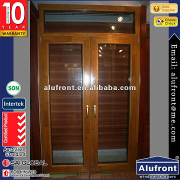 French style aluminium wood casement door with grill design