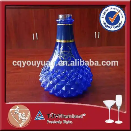 Cheap wholesale custom new style original brand blue colored 700 ml glass bottle for sale