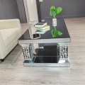 Table basse miroir en argent avec diamants en cristal