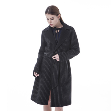 Mature black striped cashmere coat