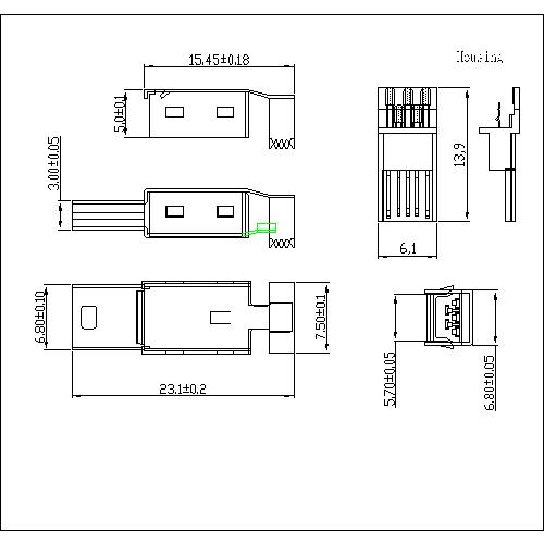 NUMS01-XXXXX 1 Mini USB 5P Plug Solder Assemble B Type 