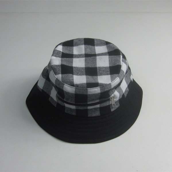 Homens moda xadrez balde chapéu com bolso