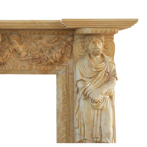 Hand Carved Marble Mantel Ornate Statues Reliefs Artistry