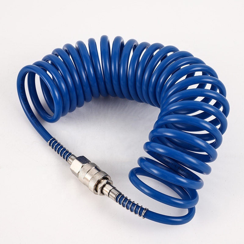5-star 8-inch Polyurethane Recoil Air Hose with Air Fittings and Connectors - Lightweight PU Air Compressor Tube and Pneumatic S