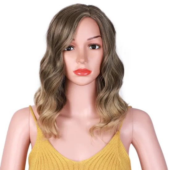 16 inches Ombre Curly Hair Wigs Classic Full Quality Blonde Long Wave No Lace Front Heat Resistant Synthetic Wig With Side Part