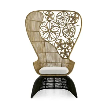 Modern Vintage Design Wing Chair - Aluminum Frame High Back Rattan Outdoor Furniture