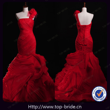 L1423 Real One Shoulder Ruffle Mermaid Designer Red Wedding Dresses