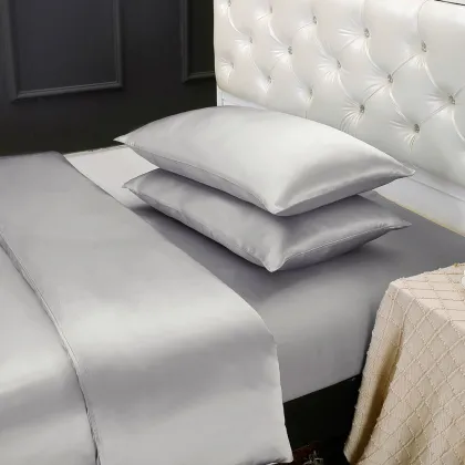 Customizable Light Grey 100% Mulberry Silk Bedding Set - Four Piece Silk Sheet Set