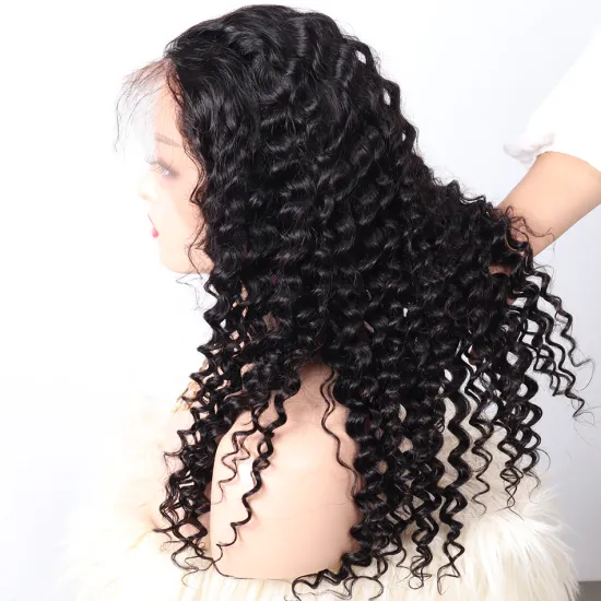 High quality 100% human hair with custom wig packaging natural deep wave wig human hair