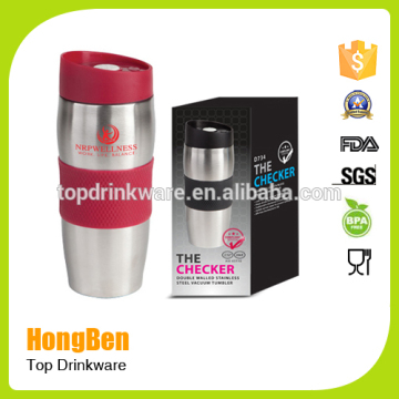 2015 best selling double wall stainless steel insulated coffee tumbler with silicone grip