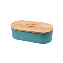 Kitchen Bamboo Lid Stainless Steel Bread Bin