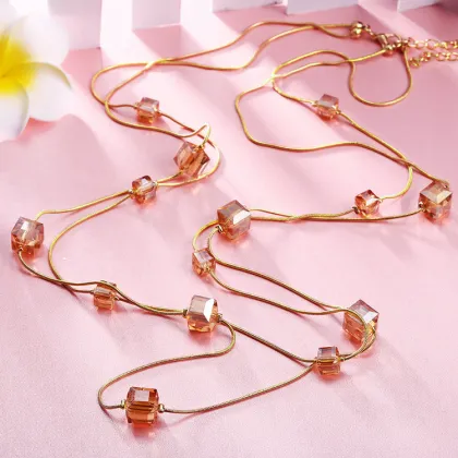 Jenia China Wholesale Double Chain Women Bead Colour Crystal Necklace