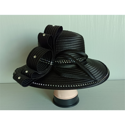 Satin Ribbon Hat With Rhinestone Autumn Church Hats