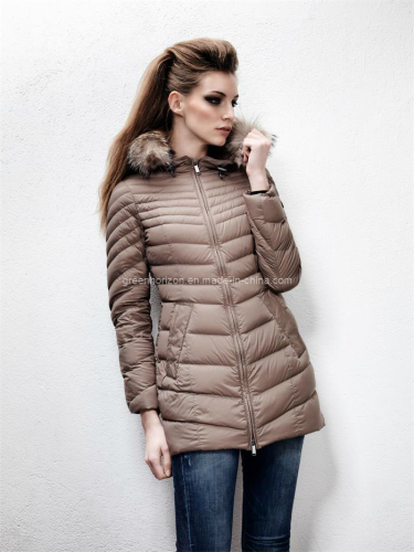 Woman's Long Down Jacket with Fur Trim (ANNIKA/D)