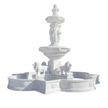 Marble Tiered Lion Fountain Elegant Garden Park Decor
