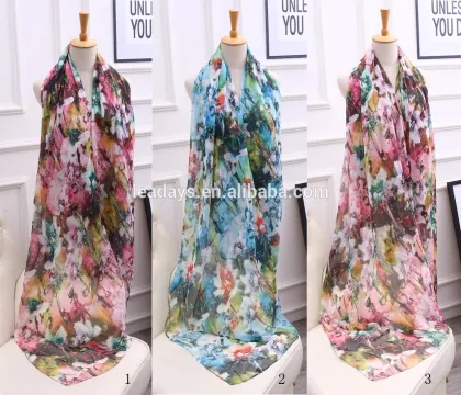 lotus printing high quality lady silk scarf wholesale