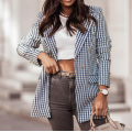 Open Front One Button Plaid Blazers
