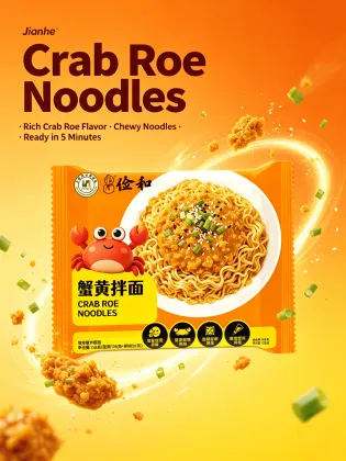 Instant crab roe noodles for supermarket shelves