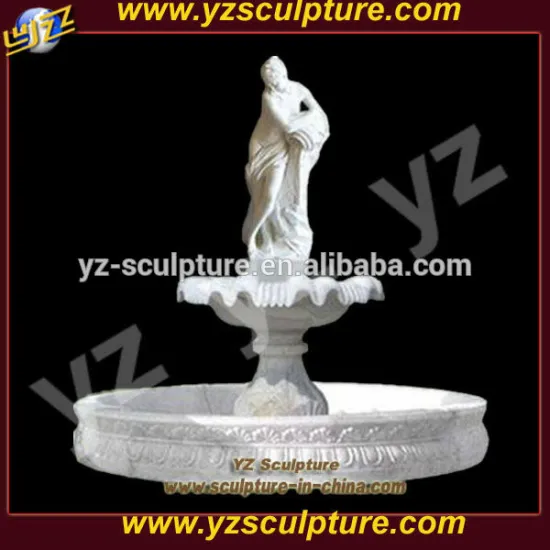 large white stone water fountain with lady for garden decoration