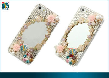 Plastic 3d Bling Iphone Cases, Flower Mirrorr Hinestone Case For Iphone 5 Tc-iph5-c037