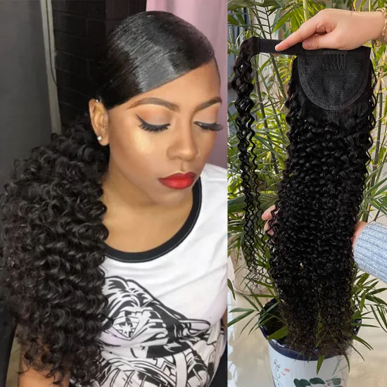 New arrival hot selling human hair ponytail hair extension for black women kinky curly ponytail