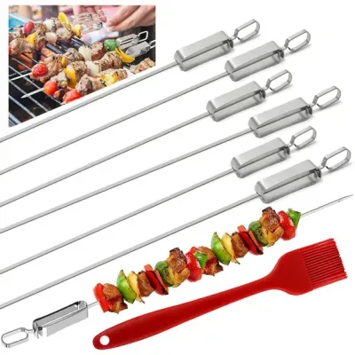 Stainless Steel Metal Shish Kabob Meat Shrimp Grilling Flat BBQ Skewers