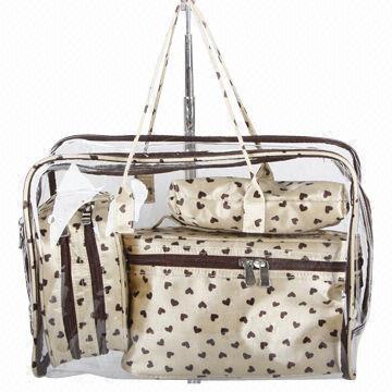 Satin and PVC cosmetic bags, 4 pieces/set