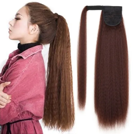 MYZYR 22 Inch Drawstring Ponytail Hair Extension Clip Synthetic Afro Kinky Straight Ponytail Hairpieces With Elastic Band Comb