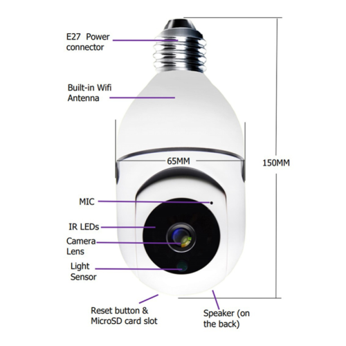 กล้อง IP โคมไฟหลอดไฟ LED 360 องศา