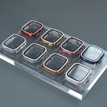 Bling Glass Watch Cover with Diamond Bumper Protector for Apple Watch S10 and Earlier Models