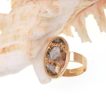 18k Gold Color Natural Oval Drusy Crystal Rings