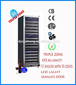 Fan Cooling System with Inner Carbon Filter Wine Cabinet USF-168T Triple Zone Single Door Refrigerator Wine Cellar Cooling
